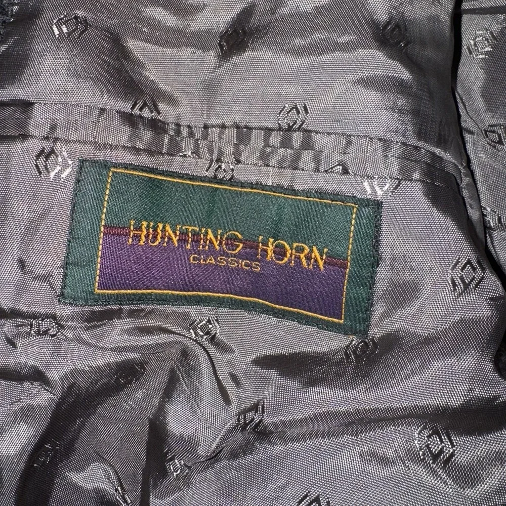Vtg‎ Hunting Horn Wool Sport Coat Mens 44L Herringbone Tweed Blazer Suit Jacket